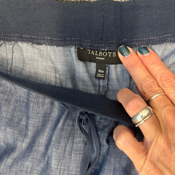 Talbots 18W Pull On Pants Chambray Blue Cotton Elastic drawstring - Picture 4 of 9
